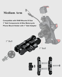 Support de bras à double douille en aluminium de 9cm Adaptateur de boule de 25.4mm Support de <span class=keywords><strong>RAM</strong></span> Compatible pour les motos de taille B Accessoires de vélo Flexible - Product Image 5