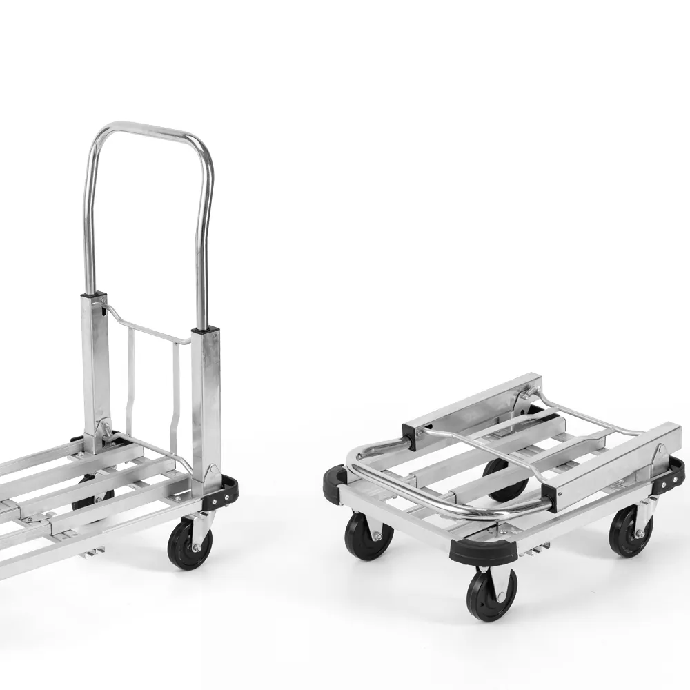 150kg aluminum 4 wheels Flatbed Folding portable Trolley Small trailer pull aluminum convertible platform hand truck