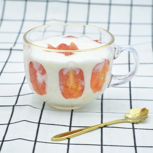 Taza de cristal con borde dorado y cuchara, taza de desayuno <span class=keywords><strong>para</strong></span> café, leche, <span class=keywords><strong>avena</strong></span> y helado - Product Image 1