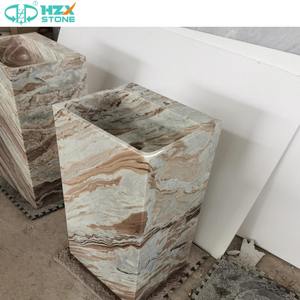HZX Premium Grey Marble Italian <strong>Classic</strong> <strong>White</strong> Marble Vanity Basin with Grey Veins <strong>Bathroom</strong> Sink - Product Image 1