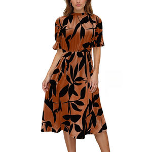 Nuevo Vestido Elegante <span class=keywords><strong>de</strong></span> Verano 2026 para Mujer con Estampado <span class=keywords><strong>de</strong></span> Plantas, Diseño en Blanco y Negro, Venta al Por Mayor para Negocios - Product Image 6
