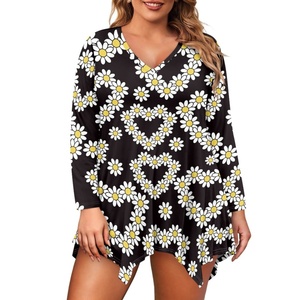 Custom Large Plus Size Tops for Women 3/4 Sleeve Shirts Tunic Tops Loose Fit Basic Lady Clothes Irregular V-neck Top and <b>Skirt</b> - Product Image 1