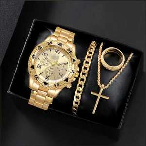 Montre pour hommes en alliage de mode <span class=keywords><strong>faux</strong></span> trois yeux <span class=keywords><strong>bracelet</strong></span> en acier décontracté montre collier <span class=keywords><strong>Bracelet</strong></span> bague ensemble - Product Image 2