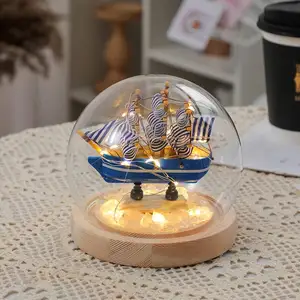 SAMINDS Cute Sailboat Night Light Desktop Ornament for Kids Plastic Boat Glass Cover Home Ocean Decor Table Lamp Small Crafts Bi