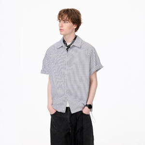 Camisa de manga corta a cuadros estilo japonés Cityboy, unisex, holgada, retro, artística, de algodón, transpirable, sin arrugas, para verano - Product Image 3