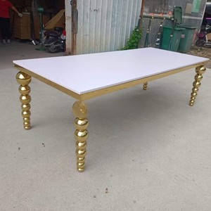 Factory New Hotel Hall Furniture Luxury Gold Stainless Steel Rectangular Glass Wedding Dining <b>Tables</b> And Chairs - Product Image 2