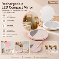 Miroir de Maquillage Compact LED Rechargeable Double Face en Gros, 3 Couleurs Dimmables, HD, Mini Miroir de Voyage Pliant de Poche, Logo Personnalisé
