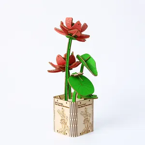 Trending Product 2024 Eternal Flowers Wood Flower Building Block Toy Assemble Lotus Jigsaw Puzzle Toy For Creative Gift