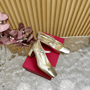 Zapatos de Vestir de Tacón Cuadrado con Plataforma y Punta Cuadrada en Dorado Metálico para Mujer - Product Image 1