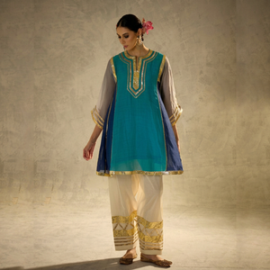 Conjunto de Kurti Étnico para Mujer, Kurti Chanderi Bordado con Gota Patti, Palazzo, Traje para Boda, Diwali, Fiesta - Product Image 1