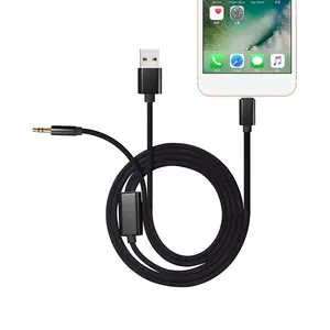 Kabel isi daya mobil, pemisah Audio 2 in 1 kabel AUX Universal berlaku untuk iPhone 8/X IOS12