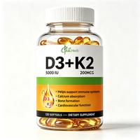 Complément de santé pour adultes à marque privée OEM Chine-Herb, exclus les nouveau-nés, capsules molles végétaliennes de vitamines D3 et K2 à l'huile de coco