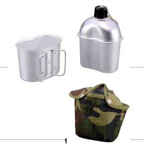 Botella de Agua de Aluminio de 0.8L 800ml para Camping, Juego de 3 Piezas con Recipiente y Bolsa de Tela para Botas de Senderismo - Product Image 1