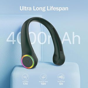 Ventilador de Cuello Colgante con Luces LED de 2026 Colores, Portátil, para Deportes al Aire Libre, Recargable por USB, Mini Ventilador de Refrigeración - Product Image 2