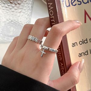 Anillo Abierto de Plata de Ley 925 Yinruitai con Cruz, Estilo Retro Coreano para Mujer, Joyería de Alta Gama para Uso Diario - Product Image 4