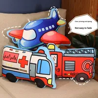 Oreiller en peluche imprimé de dessins animés de véhicules de transport, jouet pour enfants, cadeau de fête, avec motifs de voiture et d'avion, en coton PP