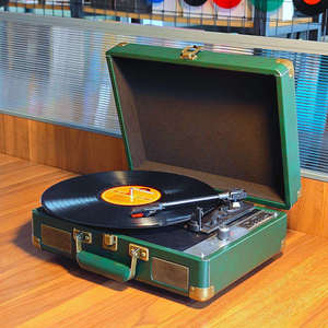 Tourne-disque portable rétro sur mesure, style valise, avec haut-parleur intégré et lecteur de musique BT pour la maison - Product Image 3