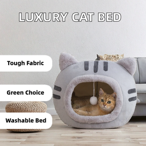 Luxury Solid Pattern Winter Warm Closed Cat Nest Eco-Friendly Four Seasons Universal Safety Kitten Pet <b>Bed</b> with Custom Packing - Product Image 3
