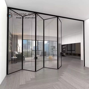 <span class=keywords><strong>Porte</strong></span>-fenêtre pliante <span class=keywords><strong>coulissante</strong></span> sans cadre en aluminium de luxe avec verre anti-impact Pile de rideaux en verre panoramique en accordéon à deux volets - Product Image 2