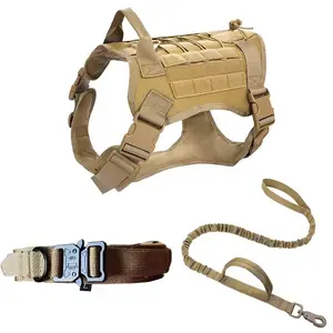 Hot Selling Tactical Dog Harness And Leash Set Outdoor Training Fabric Harness With Collar Give Set For Pets