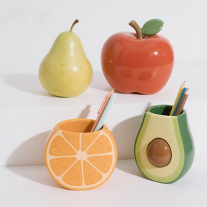 Juego de 4 Portalápices de Resina <span class=keywords><strong>3D</strong></span> Personalizables con Forma de Pera y Naranja, Decoración Moderna para Escritorio con Temática de Frutas, 10x10x12cm - Product Image 1