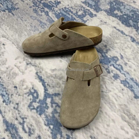 Sabots Boston importés d'Allemagne BK pour chaussures couleur tabac, en daim, semelle souple, bout ouvert, type à enfiler, saison estivale, chaussures plates