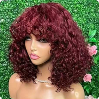 Perruque ondulée entièrement fabriquée à la machine en cheveux humains, vente en gros, couleur 99j, perruque en cheveux humains vierges fabriquée à la machine pour femmes