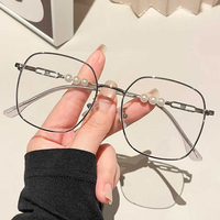 Gafas Transparentes Anti-Luz Azul de Moda para Mujer 2025, Montura Cuadrada Grande Estilo Vogue, Gafas de Computadora con Decoración de Perlas