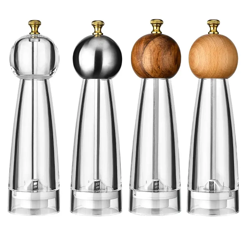 Wholesale High Quality Detachable Acrylic Seasoning Bottle With Stainless Steel Beech Acacia Wood Salt And Pepper Grinder Mill