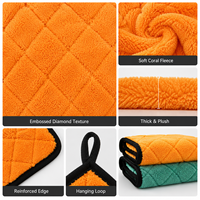 Serviette en microfibre corail à motif diamant 800 GSM, séchage rapide en une seule passe, absorption extrême, pour lavage de voiture