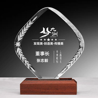 Trophée personnalisé en cristal avec base en bois, cadeau d'entreprise pour réunion annuelle, reconnaissance des employés