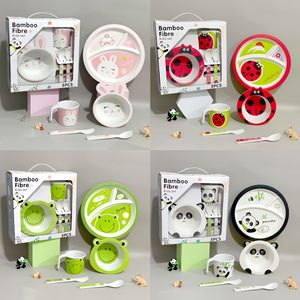 Ensemble de <span class=keywords><strong>vaisselle</strong></span> pour enfants en fibre de <span class=keywords><strong>bambou</strong></span> bol de dessin animé créatif assiette divisée cuillère fourchette tasse cinq pièces cadeau <span class=keywords><strong>vaisselle</strong></span> - Product Image 2