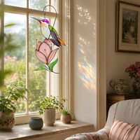 Attrape-soleil artisanal en vitrail motif colibri, design Art Déco, décoration à suspendre pour fenêtre, cadeau d'anniversaire pour les amoureux des oiseaux