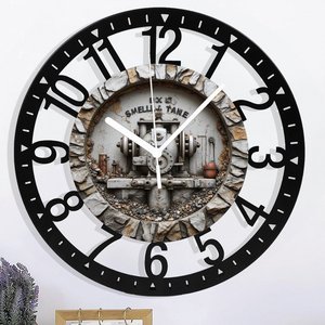 <span class=keywords><strong>Horloge</strong></span> murale circulaire en fer de 25 cm avec une table de billard et une queue de billard - Product Image 3