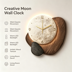 Orologio <span class=keywords><strong>da</strong></span> <span class=keywords><strong>Parete</strong></span> Artistico con Superficie Lunare e Retroilluminazione LED - Grande, Moderno, con Texture in Pietra, Adatto per Soggiorno e Camera <span class=keywords><strong>da</strong></span> Letto - Product Image 5