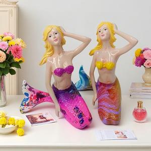 Figurine de sirène créative en résine époxy, style art populaire sculpté, pour décoration de bureau, jardin, cour et piscine - Product Image 4