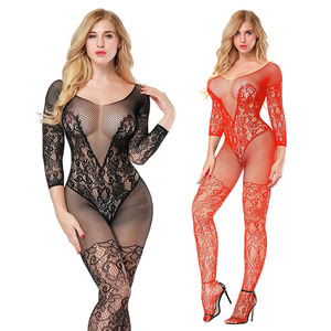Body de red sexy para mujer, medias de talla grande, mono sin entrepierna, ropa de dormir suave, lencería - Product Image 4