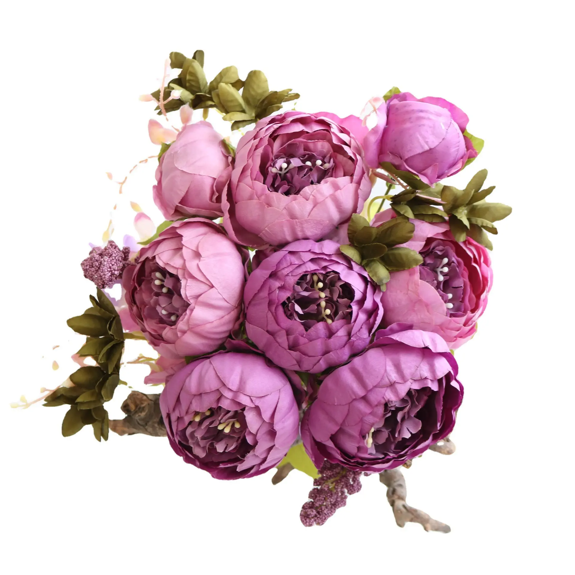 Mixed color 13 heads peony artificial flower bouquet European-style core-spun silk wedding peony