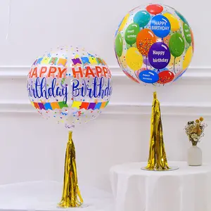 4D Bobo balonlar kiti mutlu doğum günü balonları için masa üstü tutucu ve püskül karikatür baskı ile