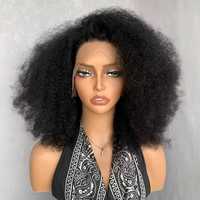 Perruque 80% Cheveux Humains 20% Synthétiques, Lace Frontale HD 13x4, Afro Kinky Curly, 18 Pouces # 1B Noir pour femmes noires en stock