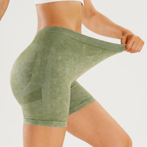 Pantalones cortos de yoga para mujer con control de barriga y levantamiento de cadera de cintura alta para <span class=keywords><strong>Amazon</strong></span> Cross-Border Seamless Sand Wash Fitness Shorts Leggings con cintura en V - Product Image 3