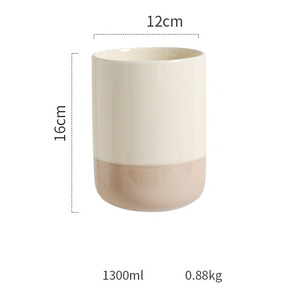 Pot de rangement en céramique bicolore, <span class=keywords><strong>porte</strong></span>-ustensiles minimaliste beige crème, support multi-usages pour brosses à dents, salle de bain, bureau, décoration intérieure - Product Image 6