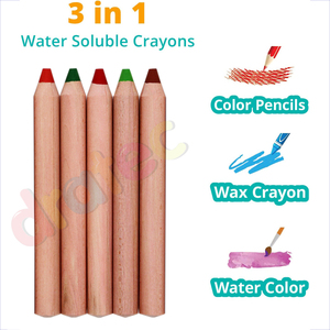 Crayons et crayons de couleur 3-en-1 pour fournitures scolaires, <span class=keywords><strong>taille</strong></span>-<span class=keywords><strong>crayon</strong></span> soluble à pointe émaillée géant avec 6/12 couleurs - Product Image 3