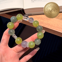 Bracelet classique en perles de quartz rutilé vert serpentine naturel 14 mm, avec fluorite bleue du diable, bijou audacieux à énergie curative, cadeau