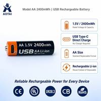 Baterai Li-ion Isi Ulang USB Type-C OEM Custom AA 1.5V 2400mWh untuk Pengontrol Game, Keyboard Nirkabel, dan Mouse