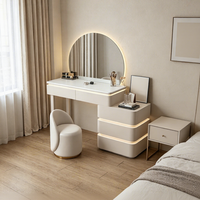 Nouvelle coiffeuse de style crème, table de maquillage moderne avec miroir LED intégré et rangement, table de maquillage pour chambre à coucher