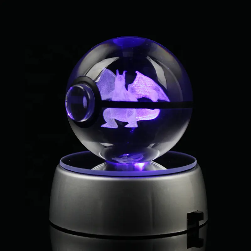 Wholesale Cheap Clear 80mm Crystal Ball Custom Laser Engraved Crystal Poke Ball With Led Base For promotional souvenirs gift