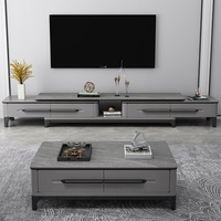 Meuble TV et Table Basse Combinés en Bois Massif, Armoire Murale Moderne Simple et Luxueuse, Meuble TV Extensible pour la Maison