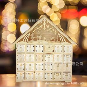 Calendario de Navidad de madera con forma de casa, decoración de cuenta regresiva de 24 días para el hogar, adorno navideño - Product Image 1