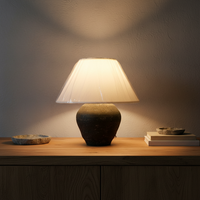 Lampe de table texturée en poterie rustique YH Wabi-sabi, abat-jour de lecture antique, éclairage de bureau artisanal en pierre, lampe de table LED